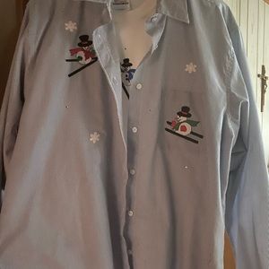 Snowman Button down long sleeve shirt with matching t shirt….